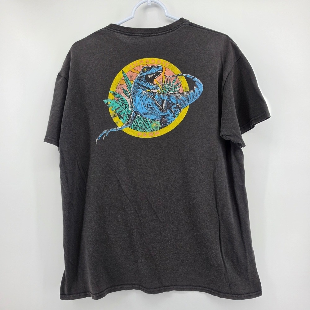 Jurassic World T-Shirt Mens L Faded Black Velociraptor Graphic Tee Retro 2010s